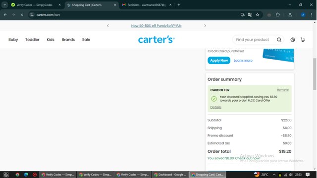 Carter's checkout page showing Carter's promo code box | Screenshot taken by SimplyCodes community member on Oct 28, 2024