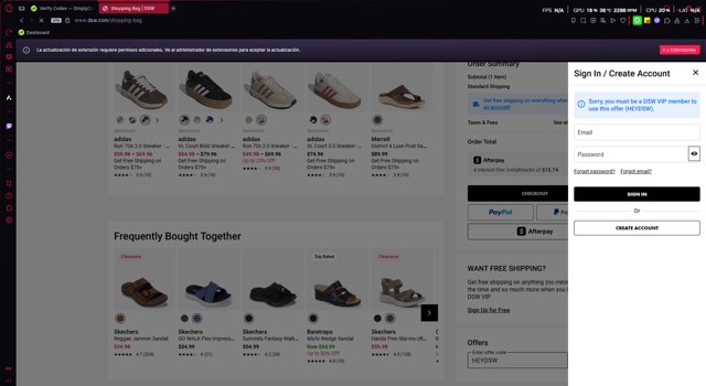 DSW checkout page showing DSW promo code box | Screenshot taken by SimplyCodes community member on Jul 26, 2025