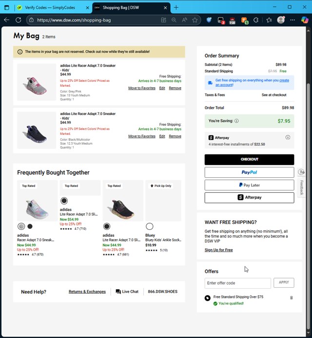 DSW checkout page showing DSW promo code box | Screenshot taken by SimplyCodes community member on Aug 19, 2025