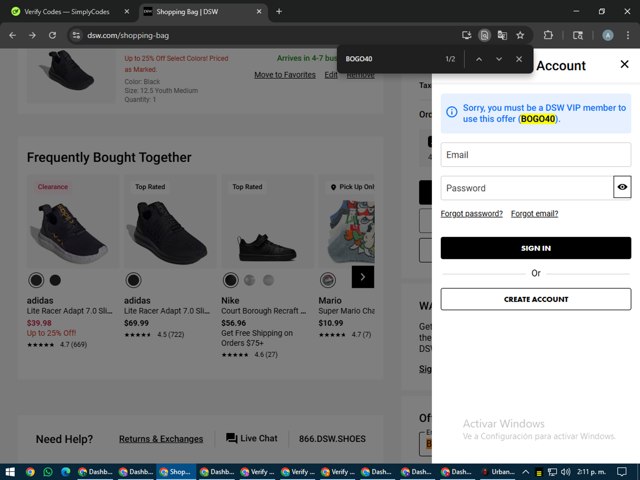 DSW checkout page showing DSW promo code box | Screenshot taken by SimplyCodes community member on Jul 26, 2025