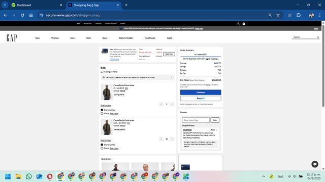 Old Navy checkout page showing Old Navy promo code box | Screenshot taken by SimplyCodes community member on Aug 24, 2025