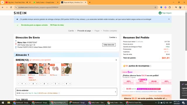 SHEIN checkout page showing SHEIN coupon code box | Screenshot taken by SimplyCodes community member on Aug 29, 2025