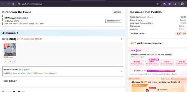 SHEIN checkout page showing SHEIN coupon code box | Screenshot taken by SimplyCodes community member on Aug 25, 2025