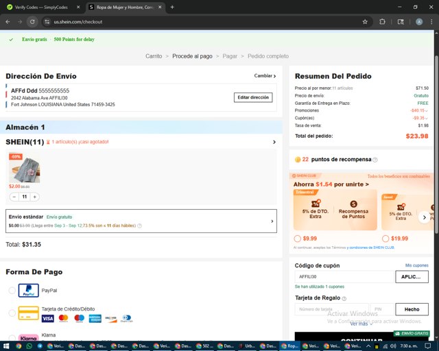 SHEIN checkout page showing SHEIN coupon code box | Screenshot taken by SimplyCodes community member on Aug 22, 2025