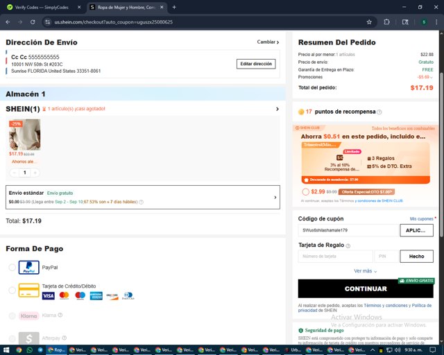 SHEIN checkout page showing SHEIN coupon code box | Screenshot taken by SimplyCodes community member on Aug 25, 2025