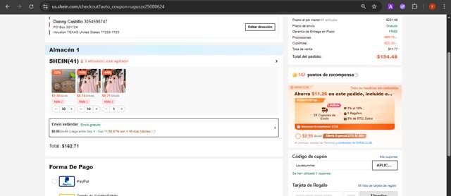 SHEIN checkout page showing SHEIN coupon code box | Screenshot taken by SimplyCodes community member on Aug 23, 2025
